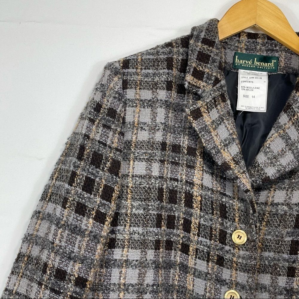 Harve Benard Brown Plaid Button Up Wool Jacket - Picture 6 of 15